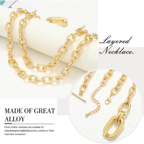 Chunky Choker Necklaces Thick Layered Necklace Chain Punk Accessories for Women - Picture 5 of 7